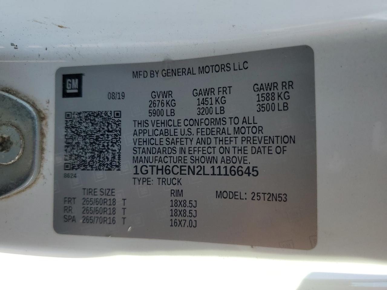 2020 GMC Canyon Sle VIN: 1GTH6CEN2L1116645 Lot: 81666855