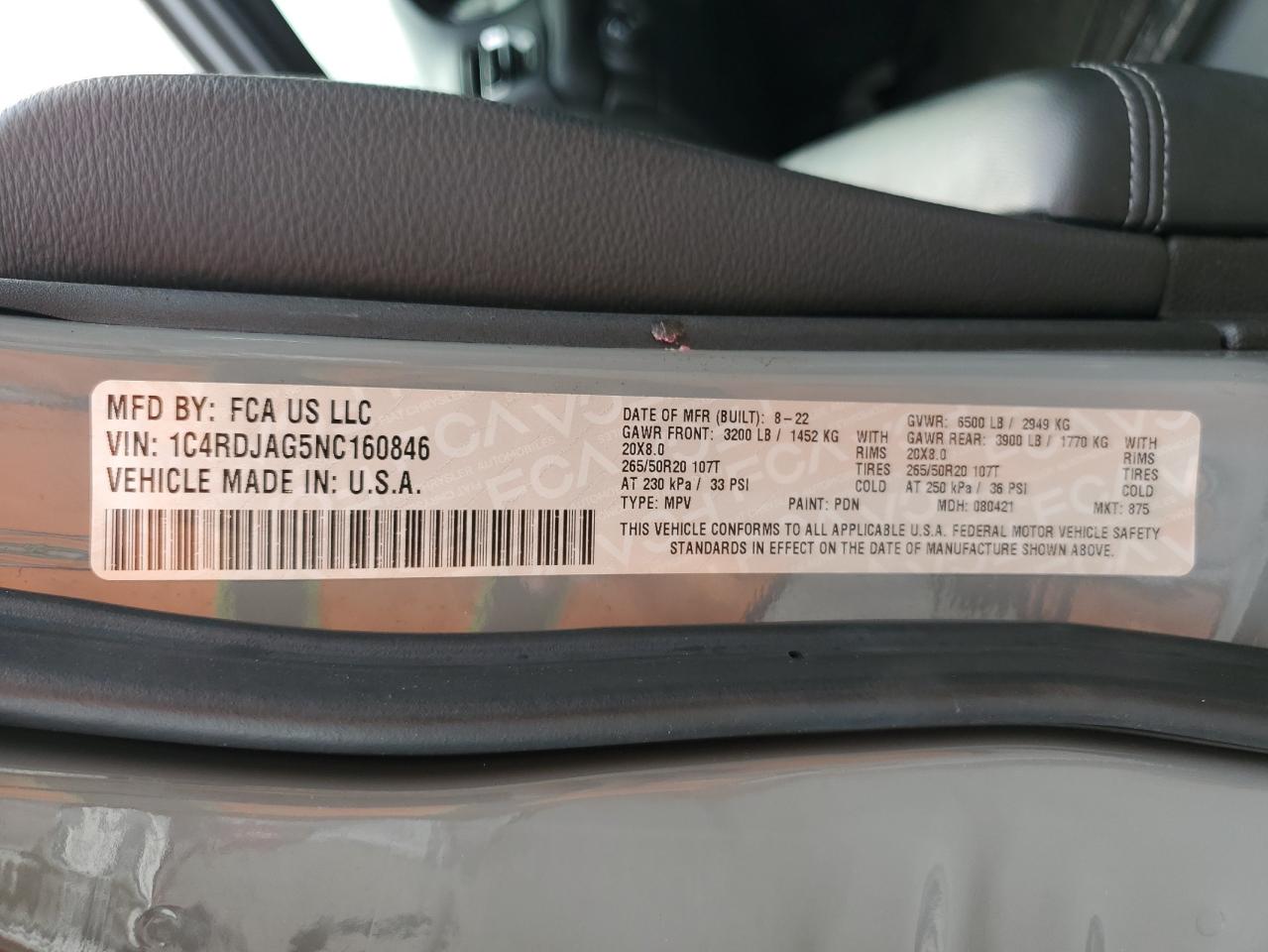2022 Dodge Durango Sxt VIN: 1C4RDJAG5NC160846 Lot: 83830795