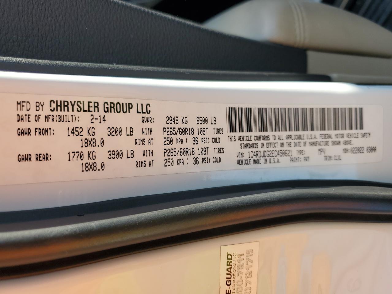 2014 Dodge Durango Limited VIN: 1C4RDJDG2EC450621 Lot: 80586895