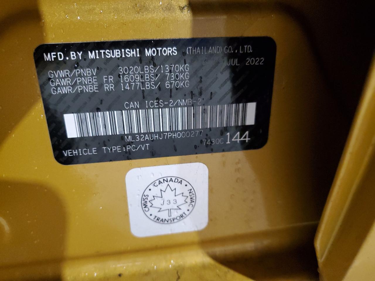 2023 Mitsubishi Mirage Es VIN: ML32AUHJ7PH000277 Lot: 84168405