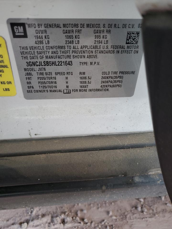 2017 Chevrolet Trax 1Lt VIN: 3GNCJLSB5HL221643 Lot: 71493145