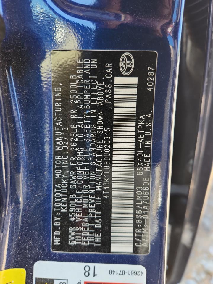 2013 Toyota Avalon Base VIN: 4T1BK1EB6DU020315 Lot: 71738845