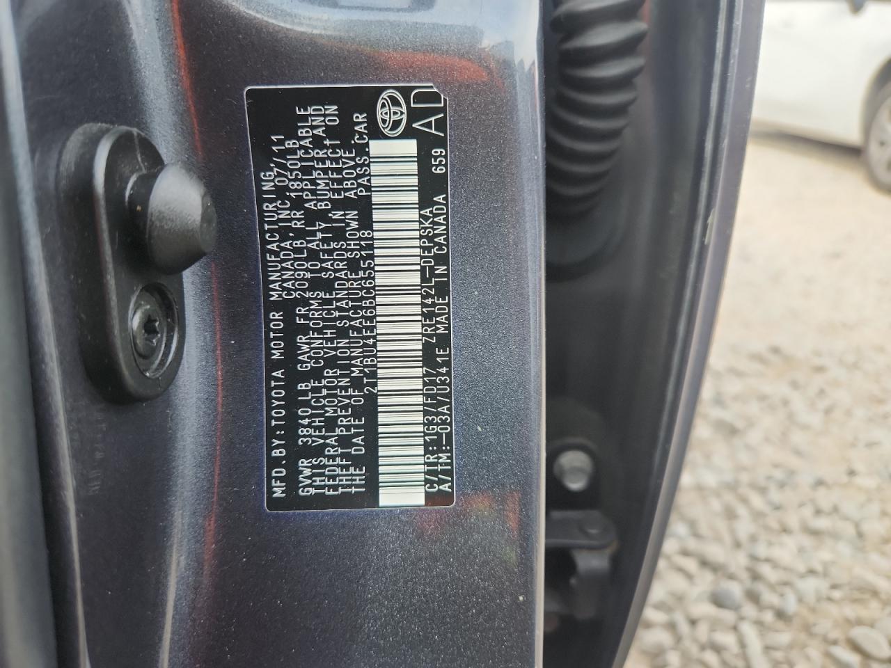 2011 Toyota Corolla Base VIN: 2T1BU4EE6BC655118 Lot: 81581385