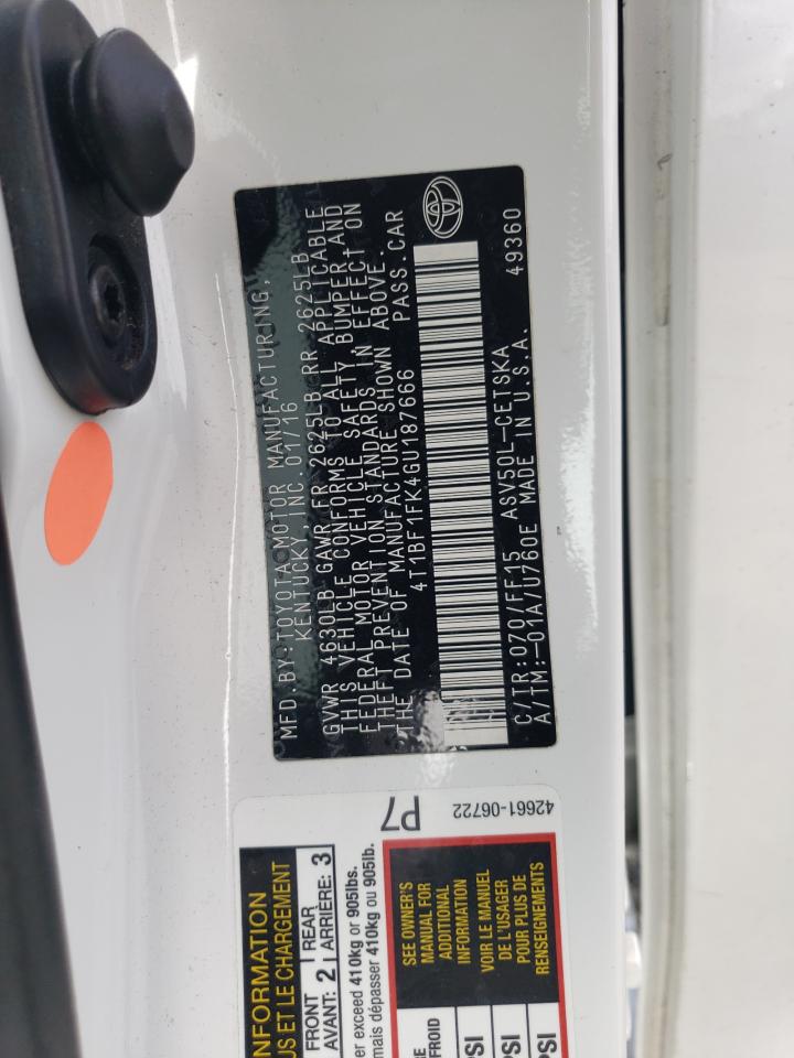 2016 Toyota Camry Le VIN: 4T1BF1FK4GU187666 Lot: 81872555