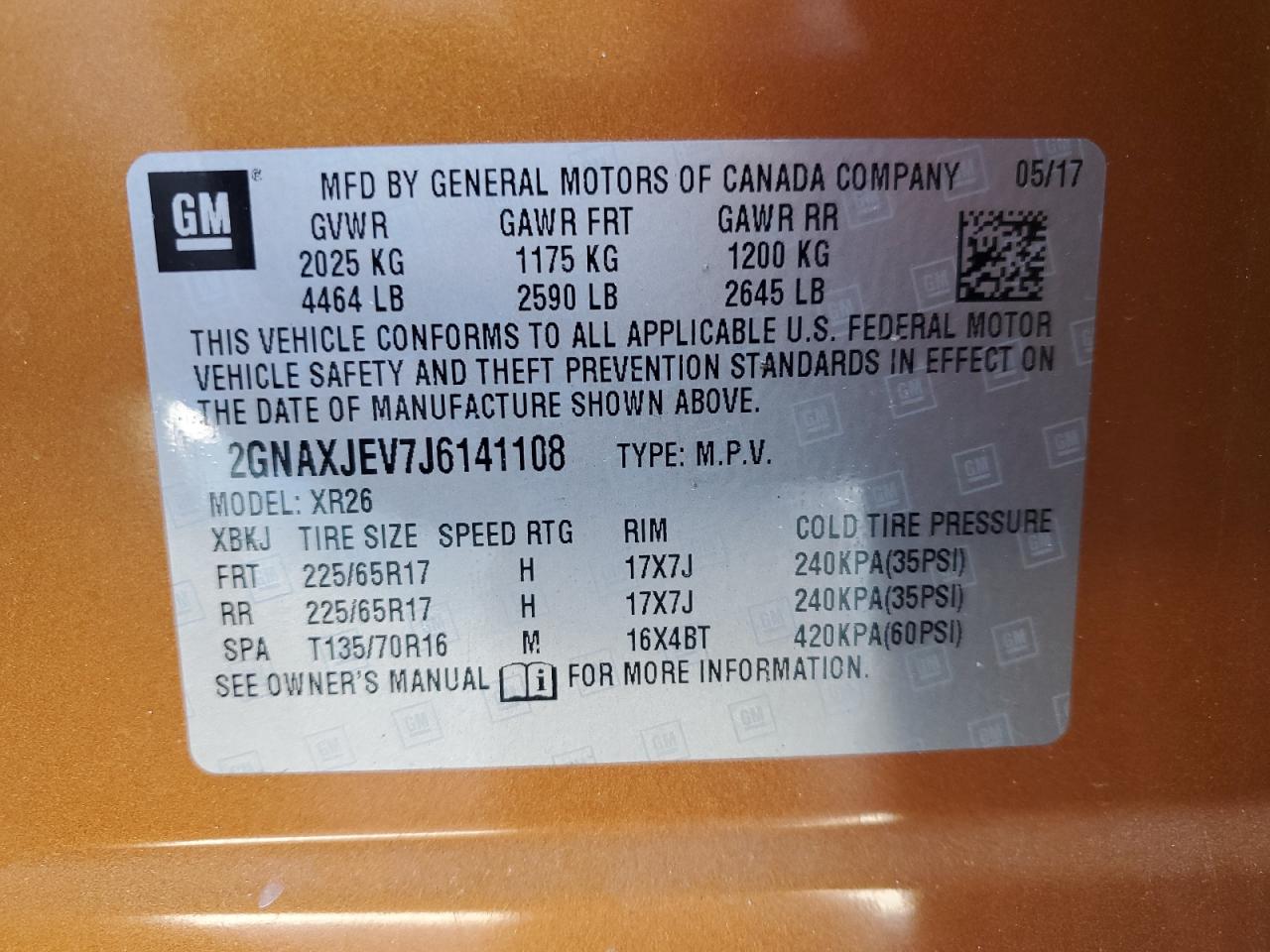 2018 Chevrolet Equinox Lt VIN: 2GNAXJEV7J6141108 Lot: 71875285