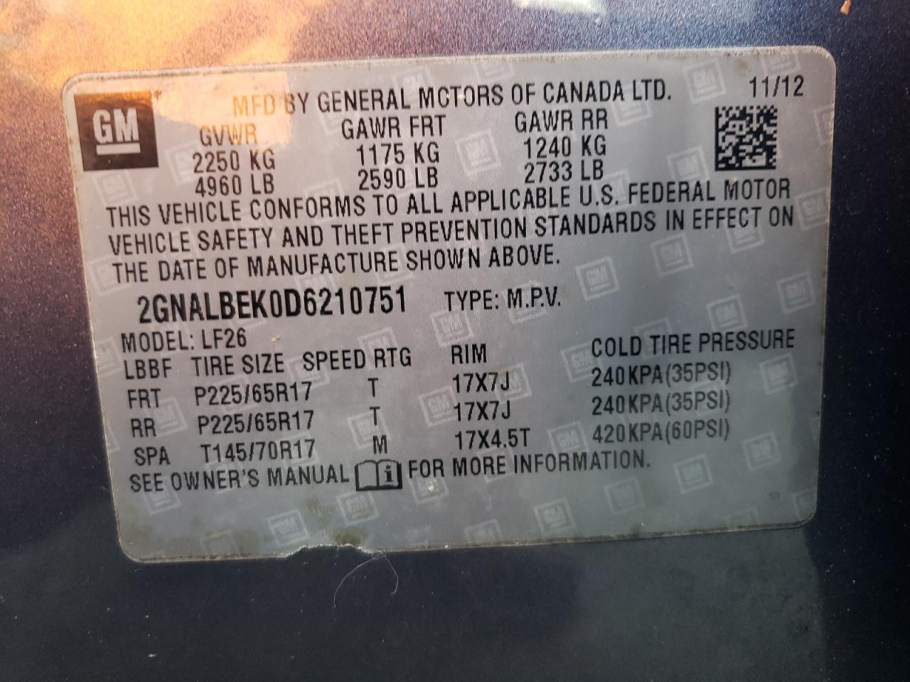 2013 Chevrolet Equinox Ls VIN: 2GNALBEK0D6210751 Lot: 81748065