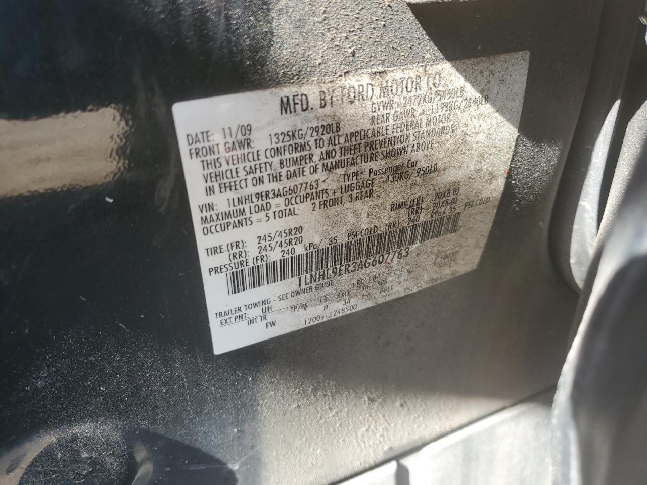 2010 Lincoln Mks VIN: 1LNHL9ER3AG607763 Lot: 81843315