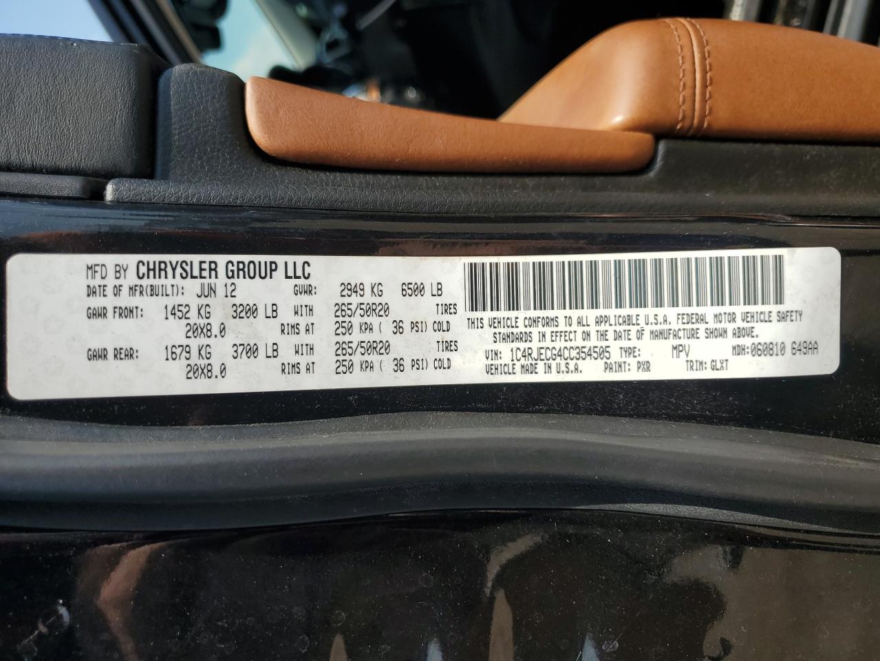 2012 Jeep Grand Cherokee Overland VIN: 1C4RJECG4CC354505 Lot: 81052135