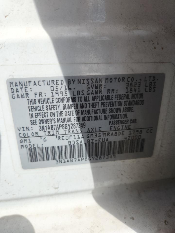 2016 Nissan Sentra S VIN: 3N1AB7AP8GY287349 Lot: 80528755