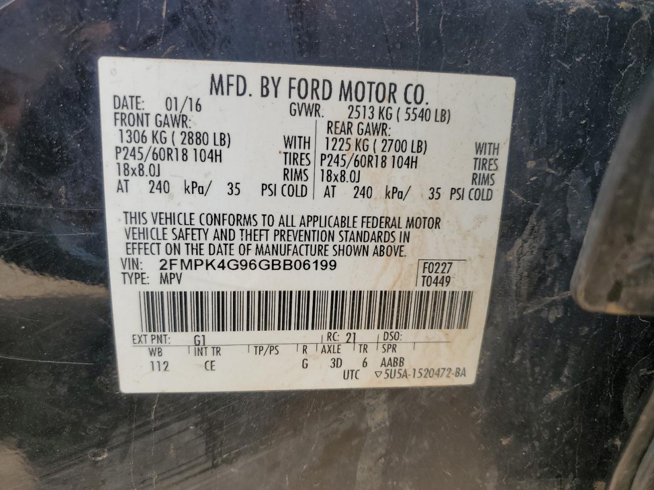 2016 Ford Edge Se VIN: 2FMPK4G96GBB06199 Lot: 81640425