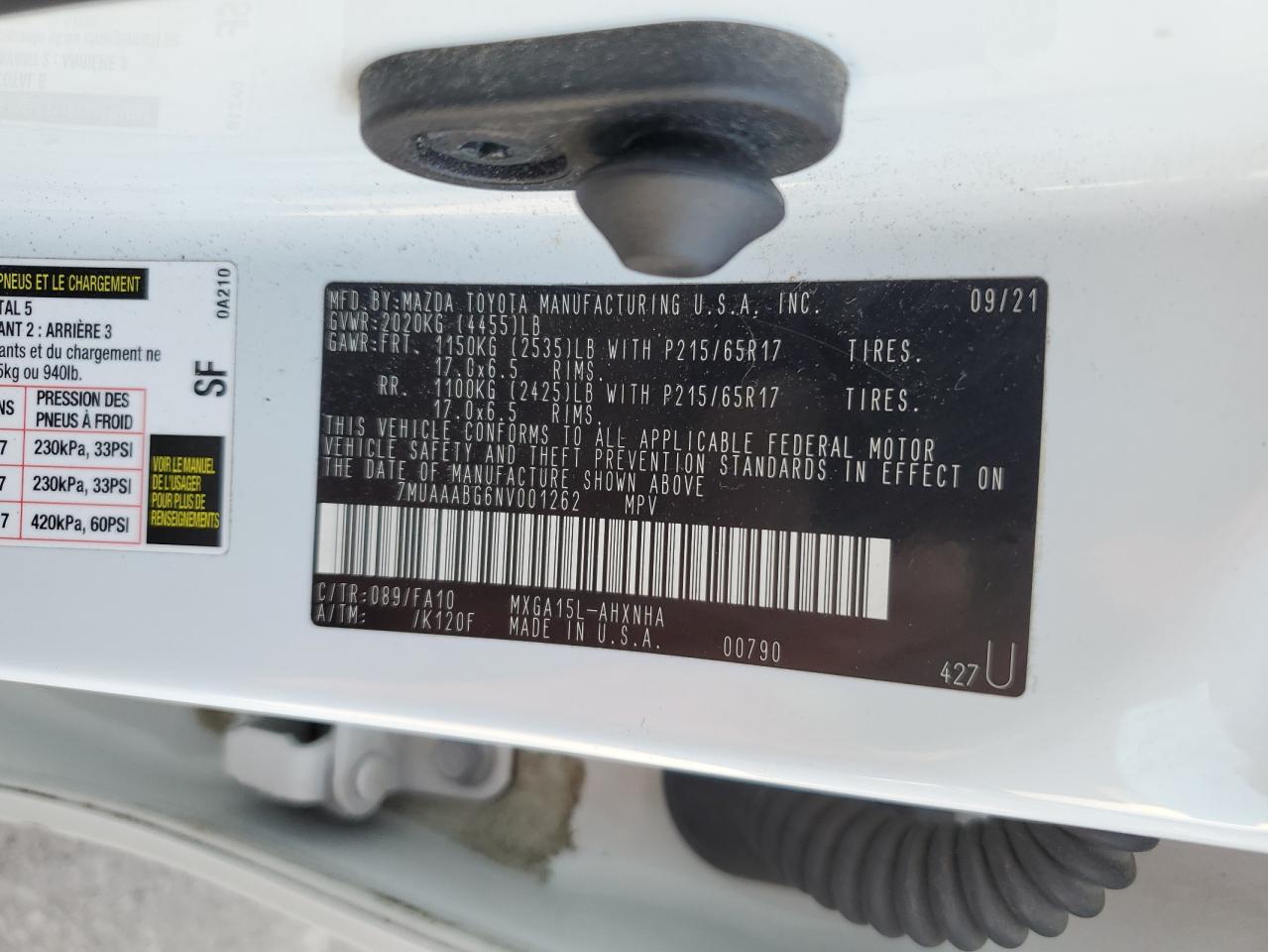 2022 Toyota Corolla Cross L VIN: 7MUAAABG6NV001262 Lot: 71589755