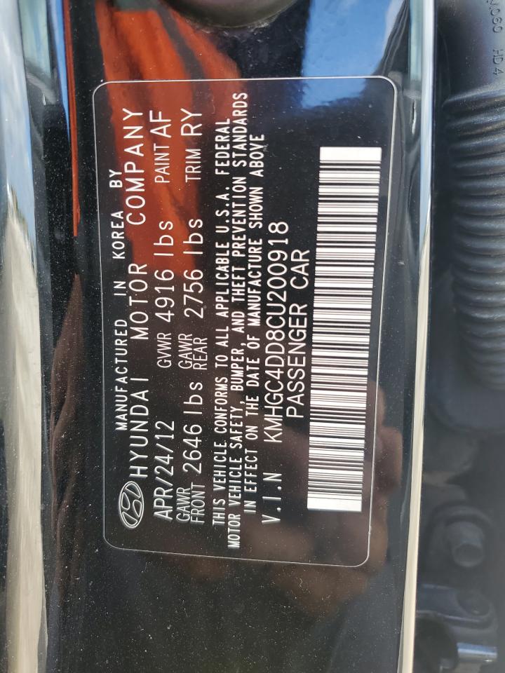 2012 Hyundai Genesis 3.8L VIN: KMHGC4DD8CU200918 Lot: 84780635