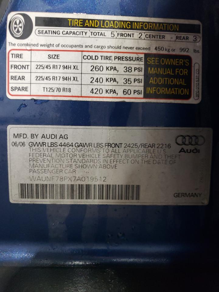 2007 Audi A3 2.0 Premium VIN: WAUNF78PX7A019512 Lot: 82111335