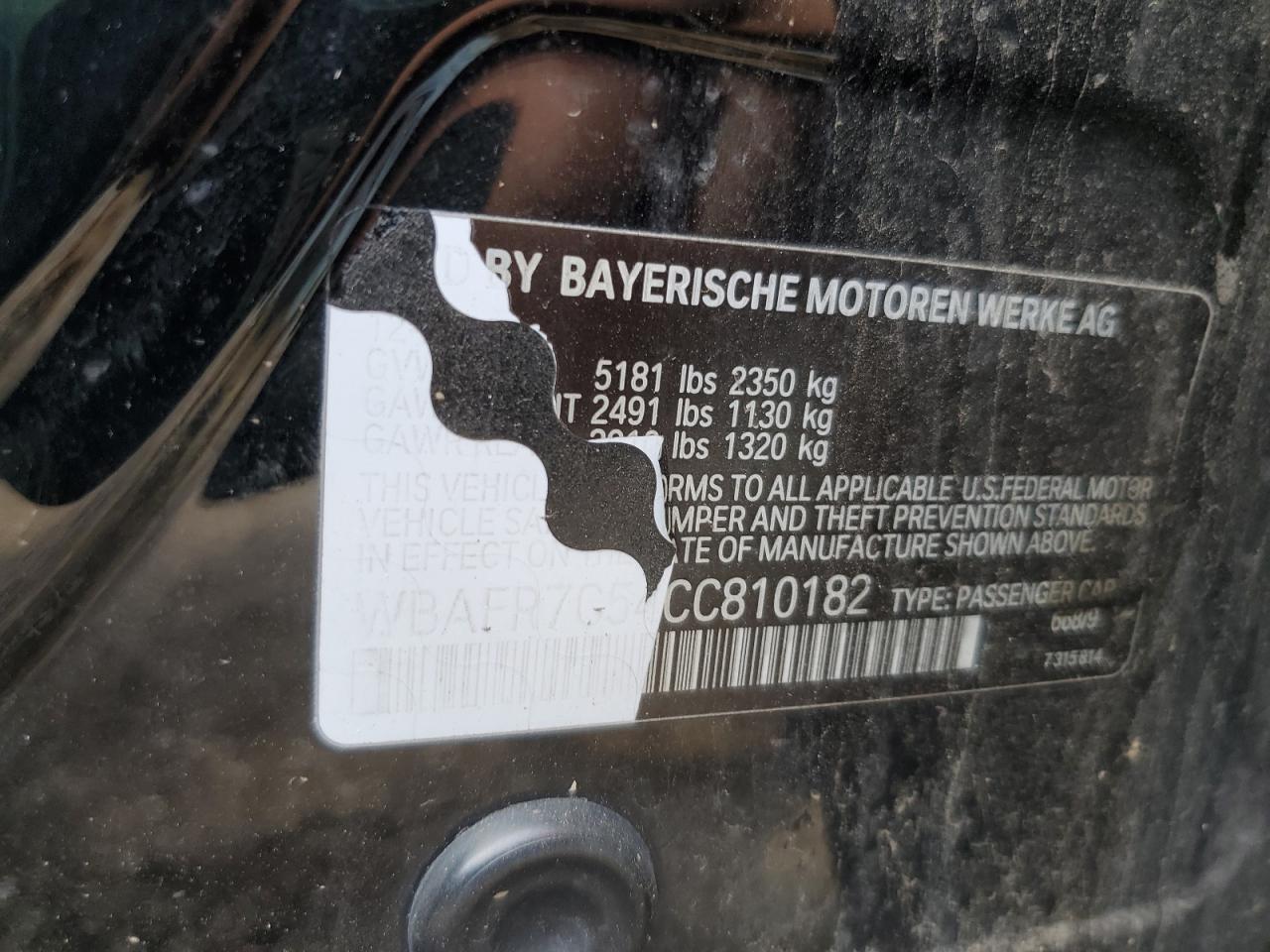 2012 BMW 535 I VIN: WBAFR7C54CC810182 Lot: 71782645