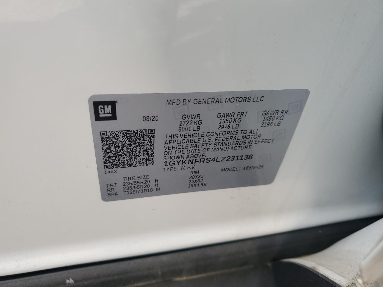 2020 Cadillac Xt5 Platinum Premium Luxury VIN: 1GYKNFRS4LZ231138 Lot: 71885585