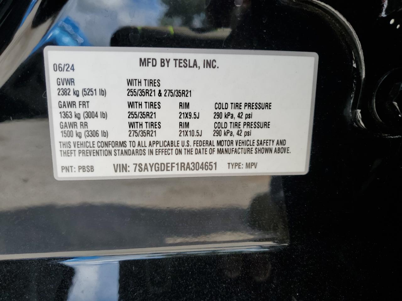 2024 Tesla Model Y VIN: 7SAYGDEF1RA304651 Lot: 71486785