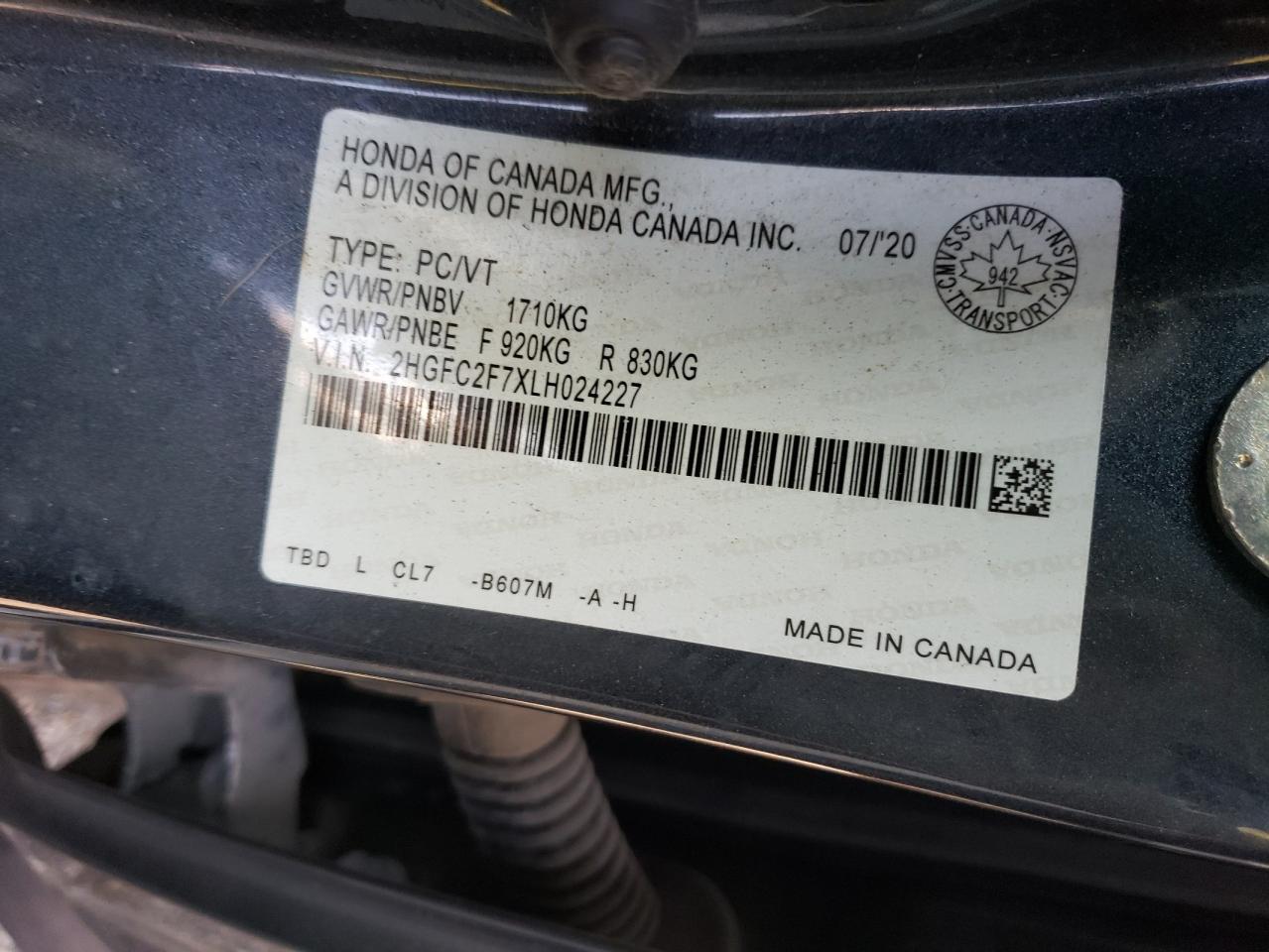 2020 Honda Civic Ex VIN: 2HGFC2F7XLH024227 Lot: 81051395