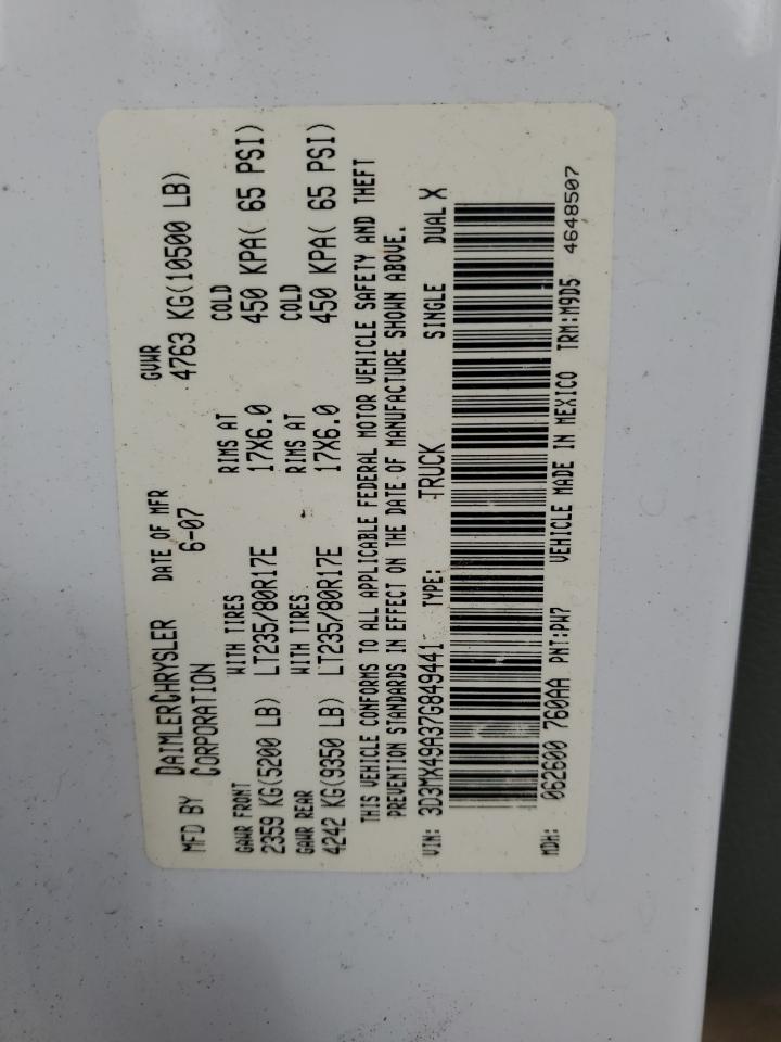 2007 Dodge Ram 3500 VIN: 3D3MX49A37G849441 Lot: 80793145