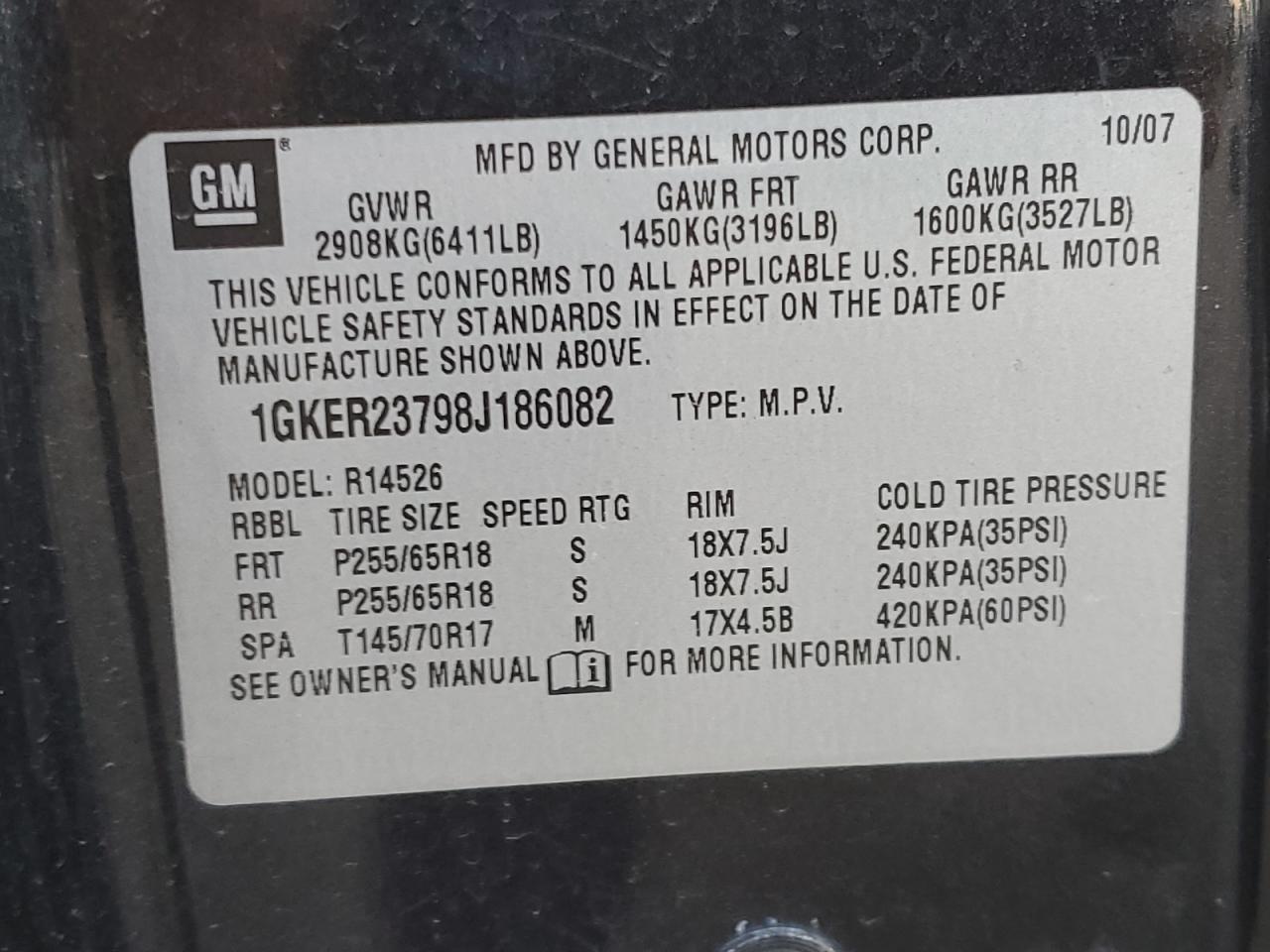 2008 GMC Acadia Slt-1 VIN: 1GKER23798J186082 Lot: 91975485
