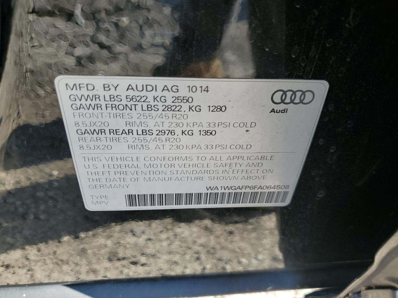 2015 Audi Q5 Prestige VIN: WA1WGAFP6FA064508 Lot: 81296525