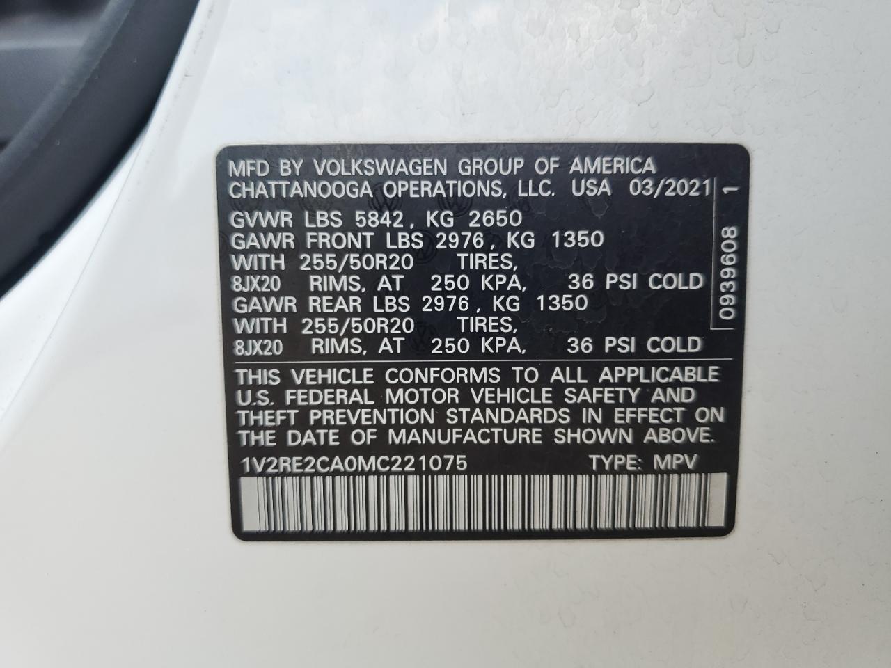 2021 Volkswagen Atlas Cross Sport Se VIN: 1V2RE2CA0MC221075 Lot: 80939085