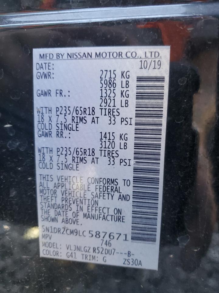 2020 Nissan Pathfinder Sl VIN: 5N1DR2CM9LC587671 Lot: 84257935