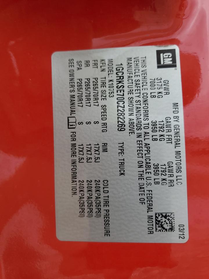 2012 Chevrolet Silverado K1500 Lt VIN: 1GCRKSE70CZ282269 Lot: 83792235