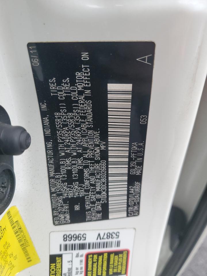 2011 Toyota Sienna Xle VIN: 5TDDK3DC3BS026660 Lot: 84225385