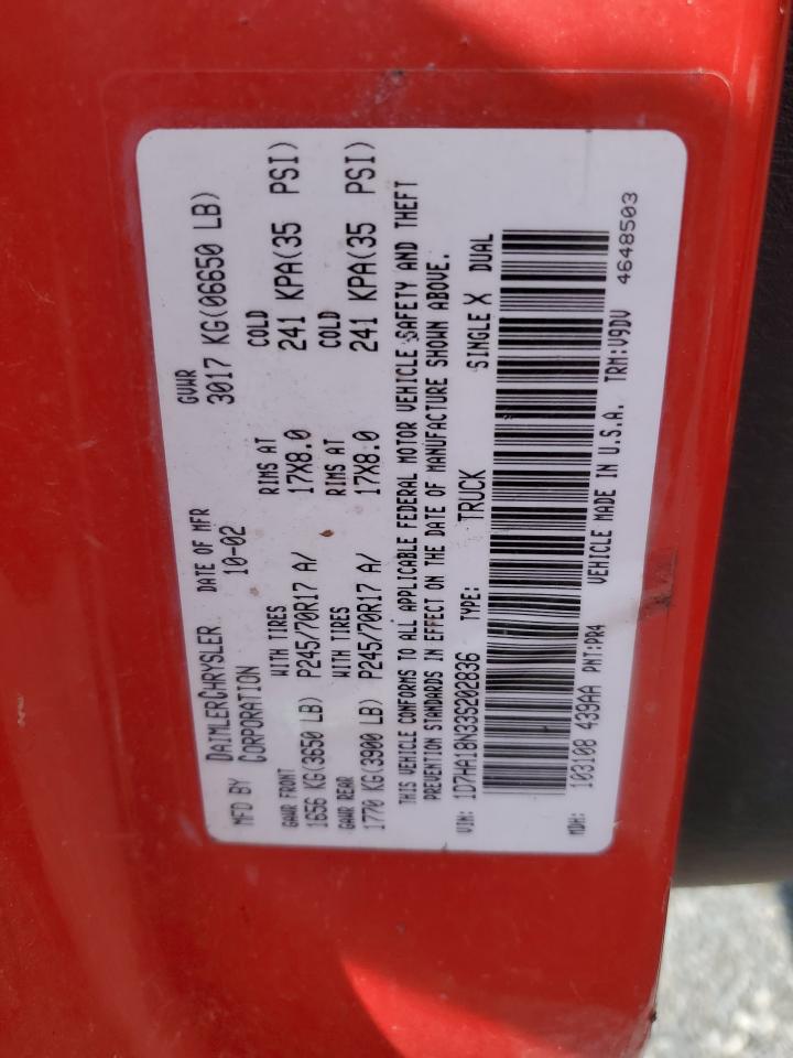 2003 Dodge Ram 1500 St VIN: 1D7HA18N33S202836 Lot: 81482695