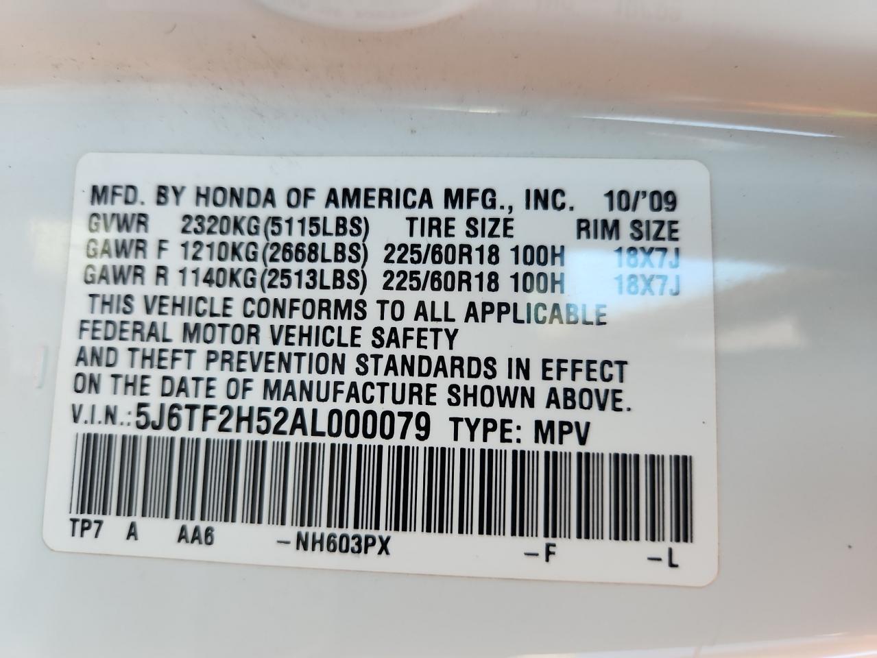 2010 Honda Accord Crosstour Exl VIN: 5J6TF2H52AL000079 Lot: 71891025