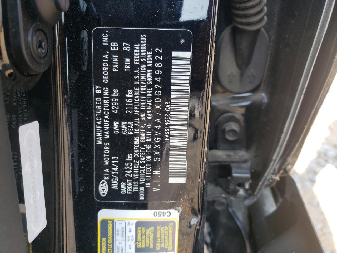 2013 Kia Optima Lx VIN: 5XXGM4A7XDG249822 Lot: 81128205