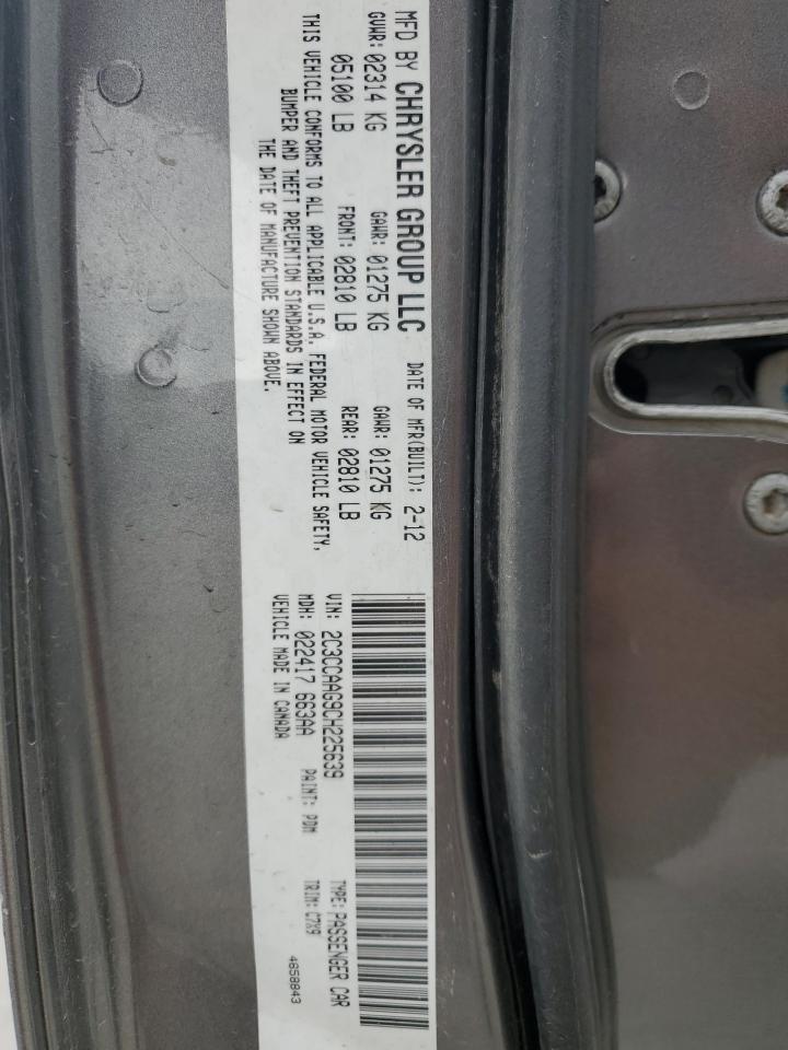 2012 Chrysler 300 VIN: 2C3CCAAG9CH225639 Lot: 81686565