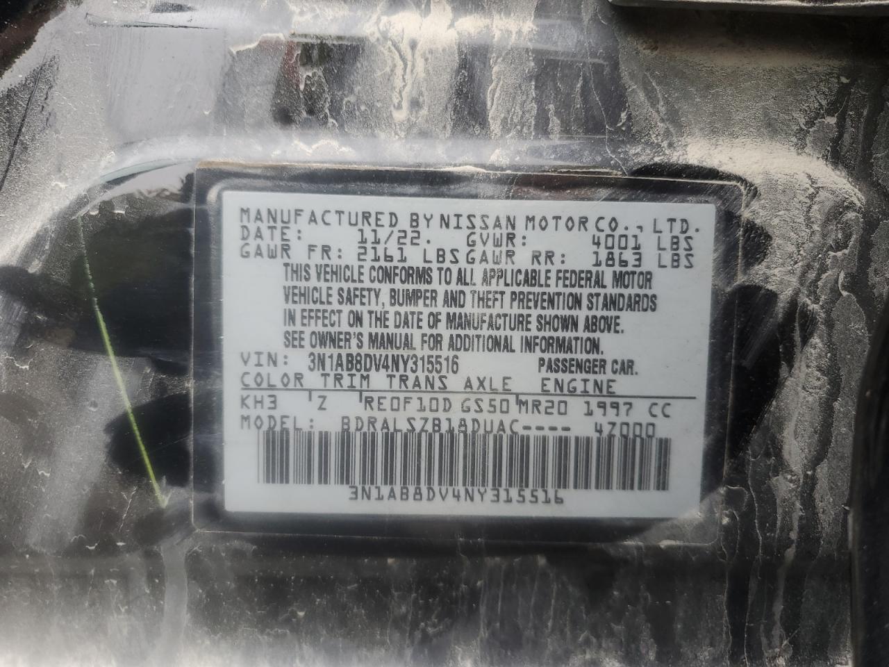 2022 Nissan Sentra Sr VIN: 3N1AB8DV4NY315516 Lot: 84812775