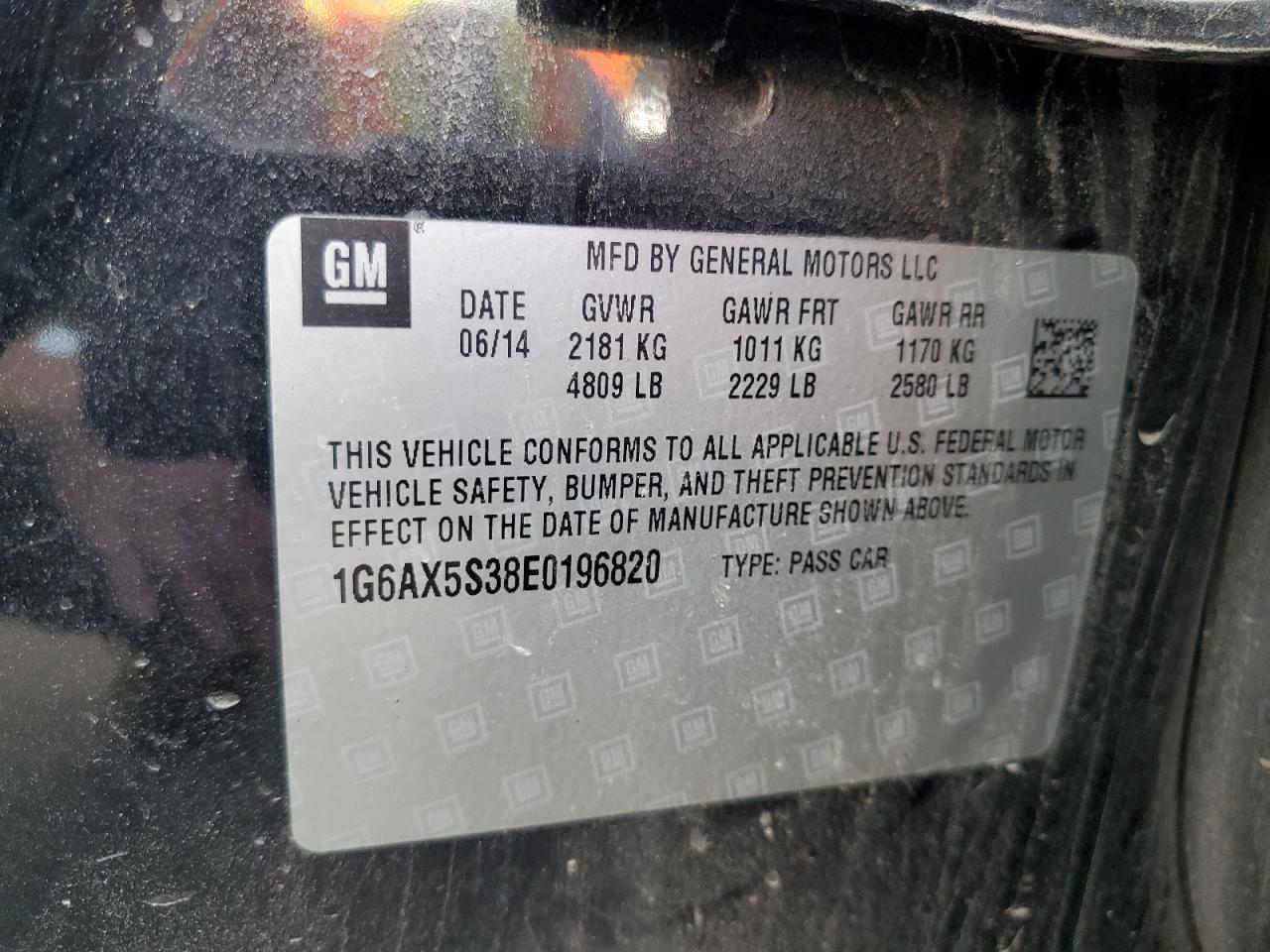 2014 Cadillac Cts Luxury Collection VIN: 1G6AX5S38E0196820 Lot: 81841195