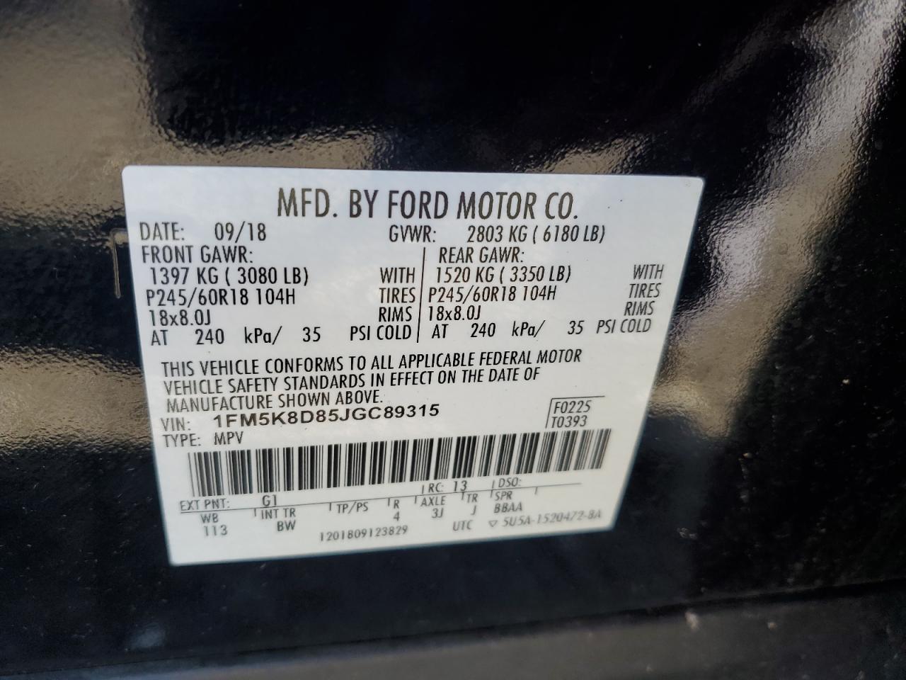 2018 Ford Explorer Xlt VIN: 1FM5K8D85JGC89315 Lot: 70772245