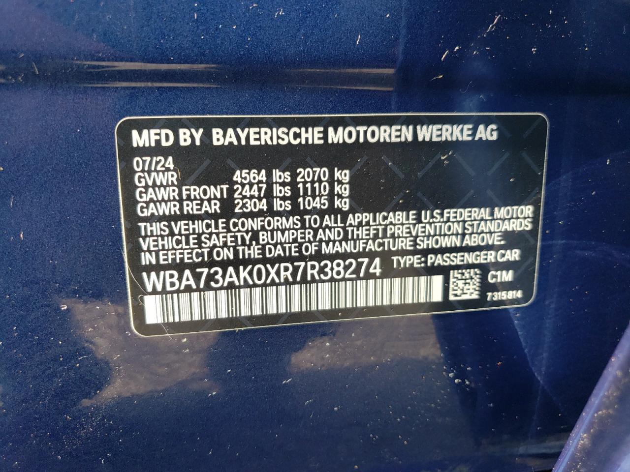 2024 BMW 228Xi VIN: WBA73AK0XR7R38274 Lot: 84587315