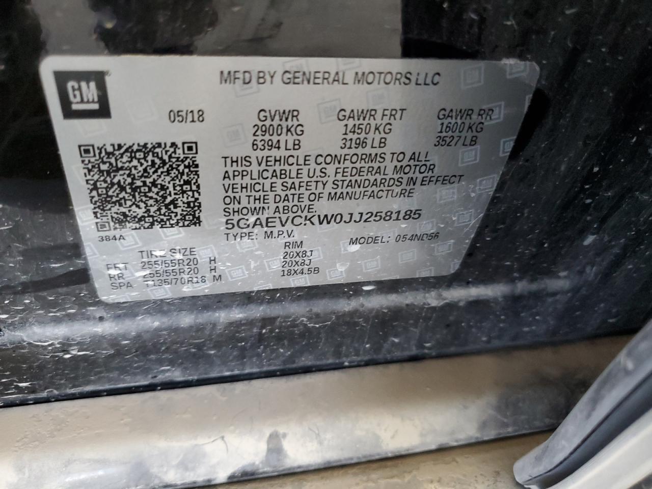 2018 Buick Enclave Avenir VIN: 5GAEVCKW0JJ258185 Lot: 80170635