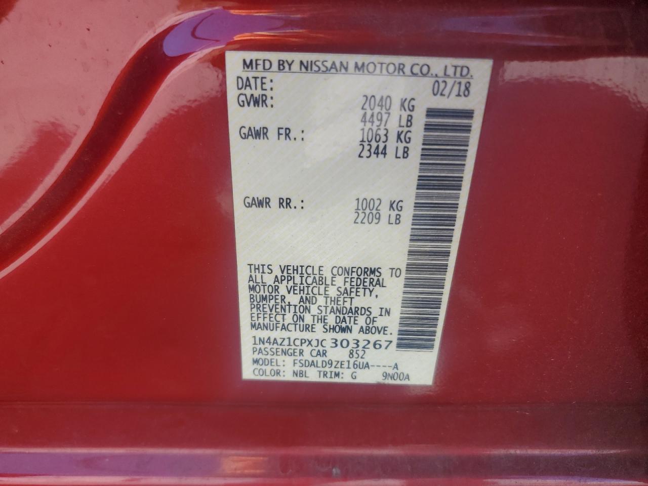 2018 Nissan Leaf S VIN: 1N4AZ1CPXJC303267 Lot: 81648385