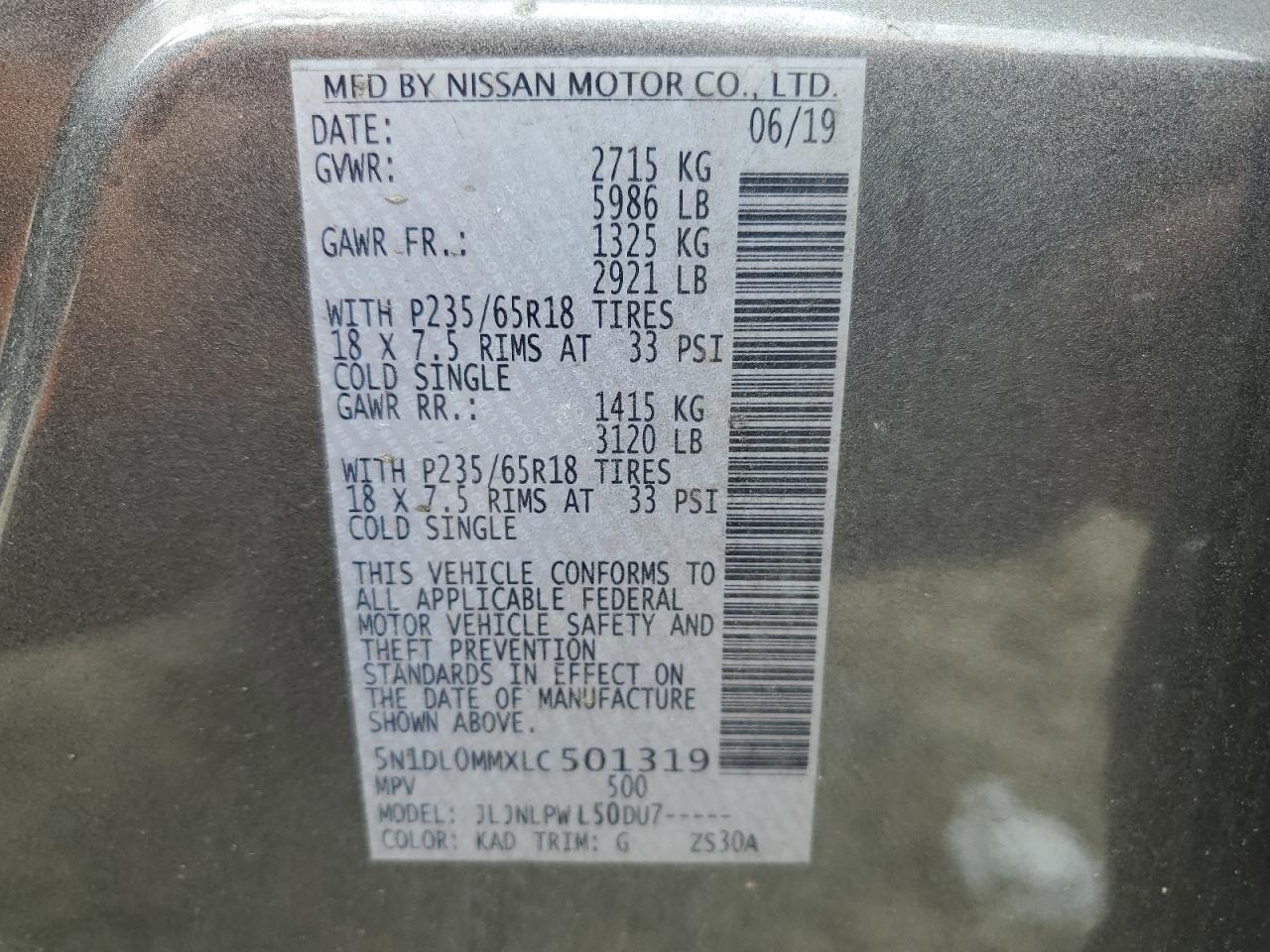 2020 Infiniti Qx60 Luxe VIN: 5N1DL0MMXLC501319 Lot: 80257115