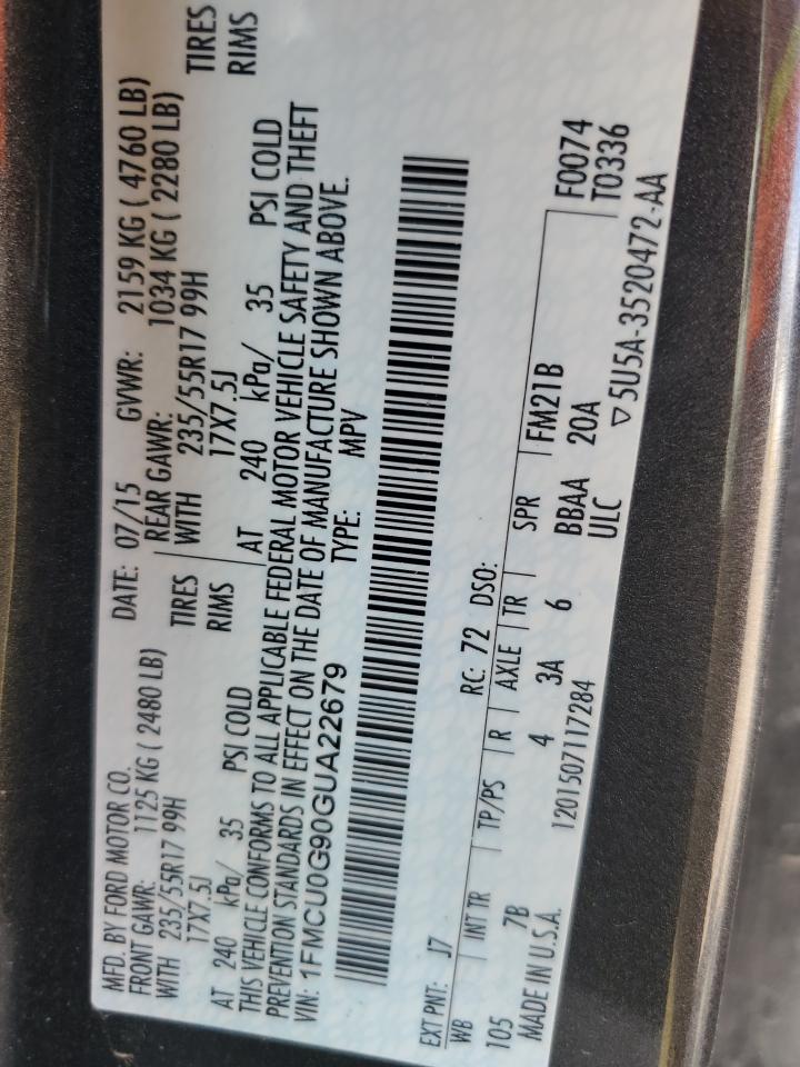 2016 Ford Escape Se VIN: 1FMCU0G90GUA22679 Lot: 84267385