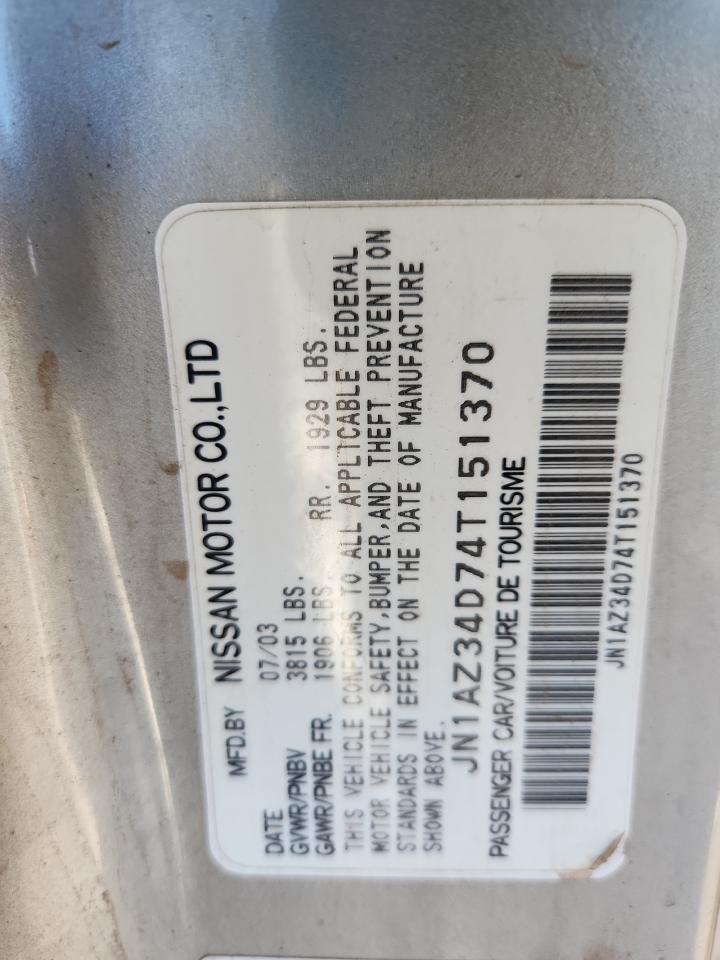 2004 Nissan 350Z Coupe VIN: JN1AZ34D74T151370 Lot: 71468925