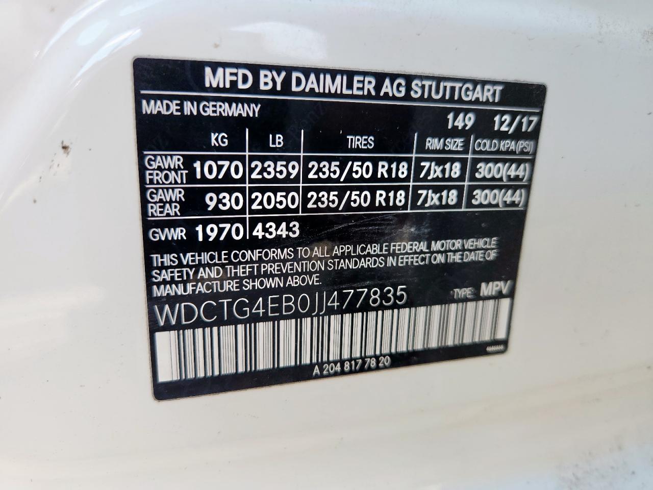 2018 Mercedes-Benz Gla 250 VIN: WDCTG4EB0JJ477835 Lot: 81273045