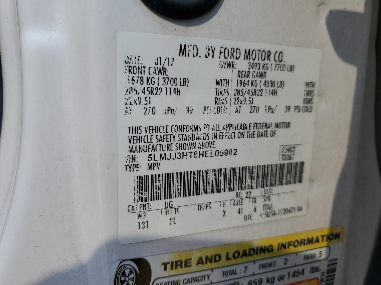 2017 Lincoln Navigator L Select VIN: 5LMJJ3HT8HEL05982 Lot: 71443375