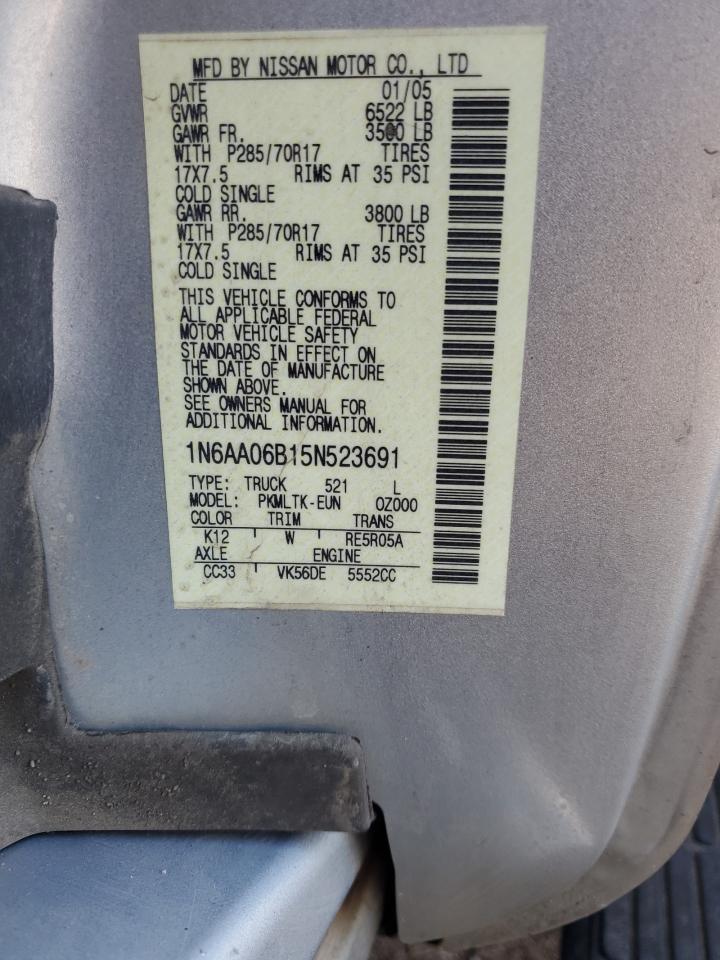 2005 Nissan Titan Xe VIN: 1N6AA06B15N523691 Lot: 80950545