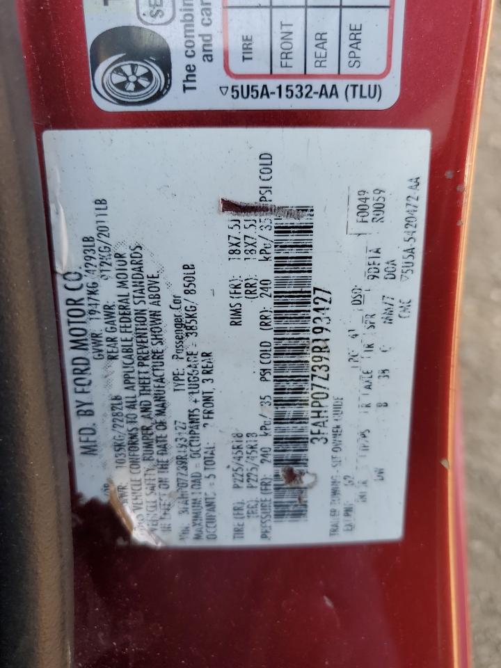 2009 Ford Fusion Se VIN: 3FAHP07Z39R193427 Lot: 81898865