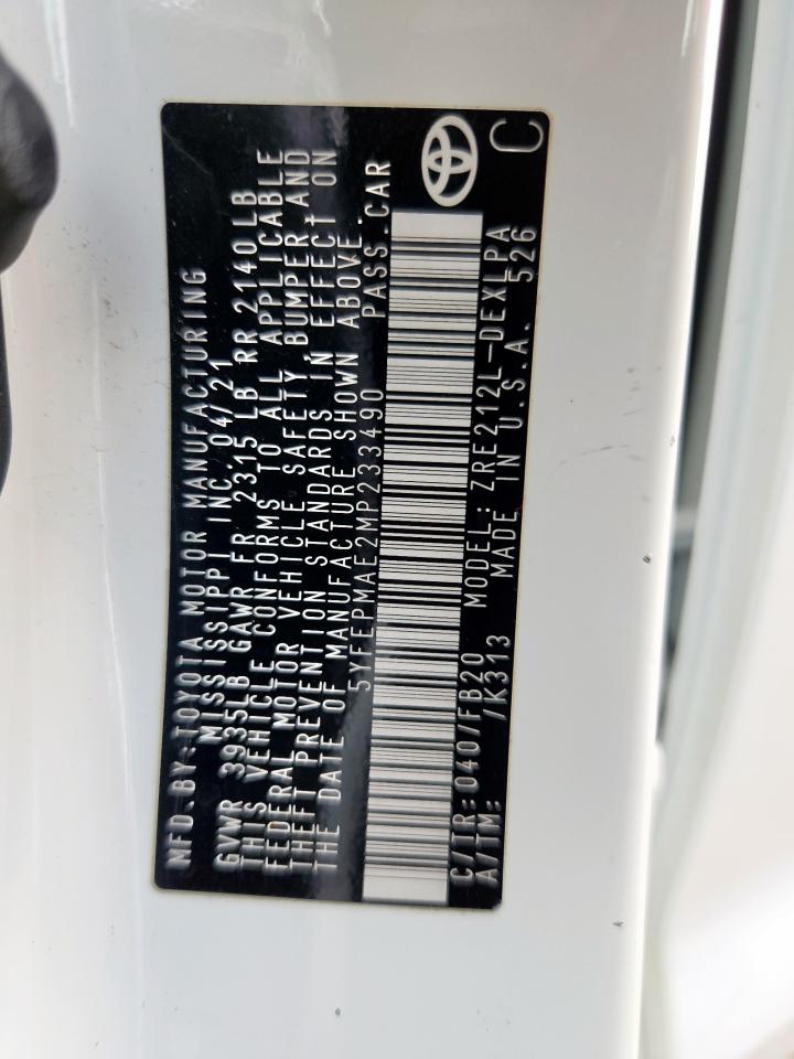 2021 Toyota Corolla Le VIN: 5YFEPMAE2MP233490 Lot: 71848455