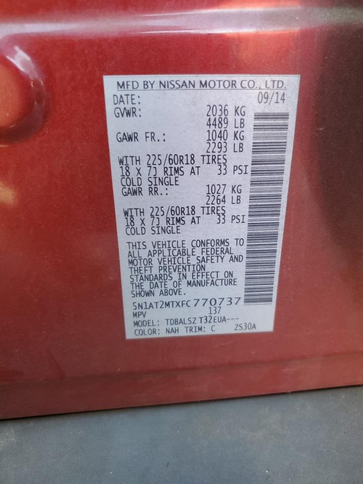 2015 Nissan Rogue S VIN: 5N1AT2MTXFC770737 Lot: 71925165