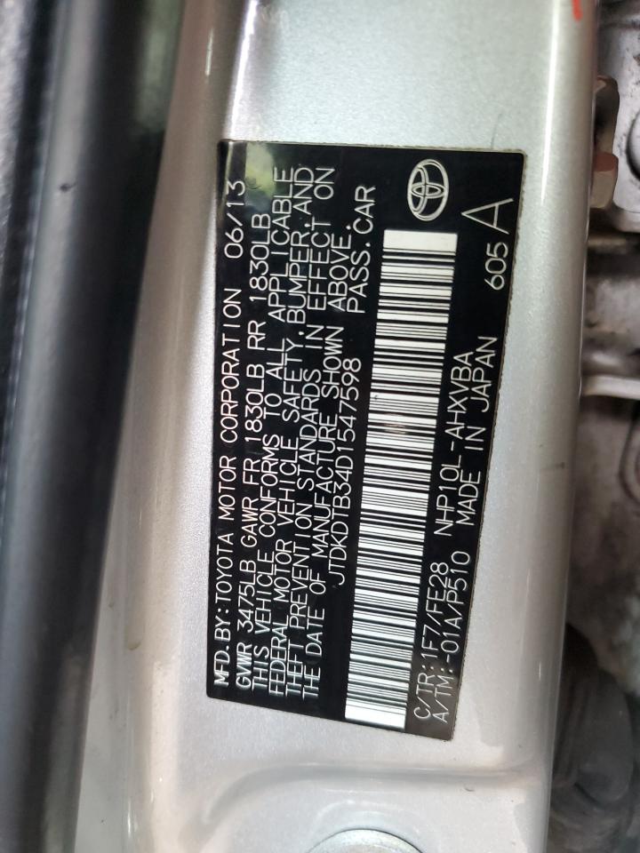 2013 Toyota Prius C VIN: JTDKDTB34D1547598 Lot: 84367235