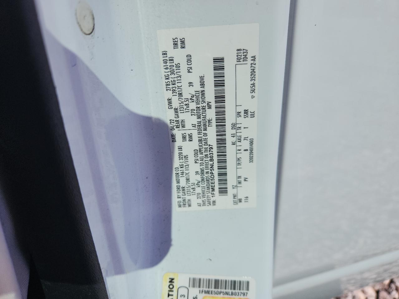 2022 Ford Bronco Base VIN: 1FMEE5DP5NLB03797 Lot: 81848955