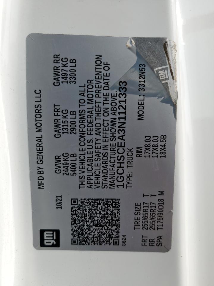 2022 Chevrolet Colorado Lt VIN: 1GCHSCEA3N1121333 Lot: 72028905